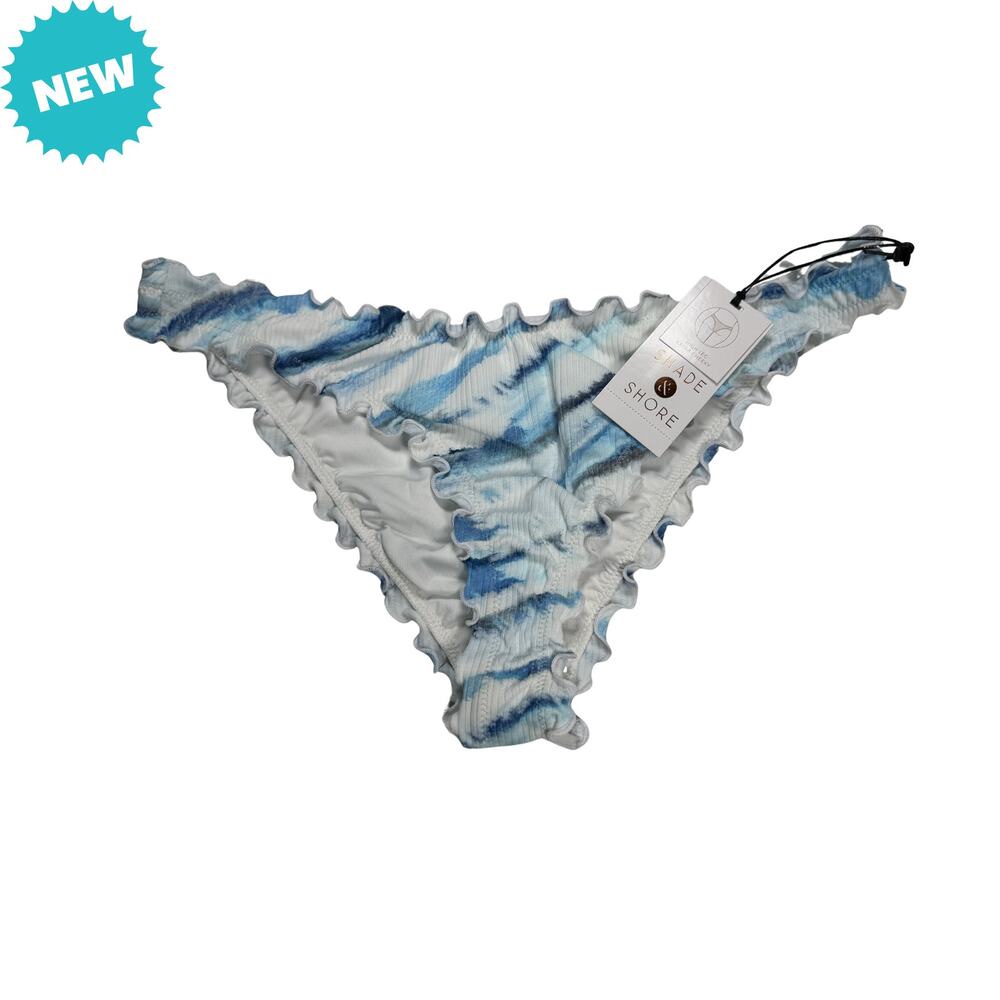Shade & Shore Bikini Bottom Women's Small High Leg Extra Cheeky Blue White NWT